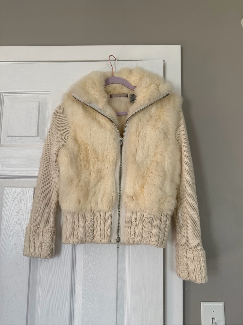 Lucidity Wool Blend Sweater Real Rabbit Fur Cream Cableknit